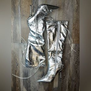 Silver Balenciaga inspired cagole boot silver size 8